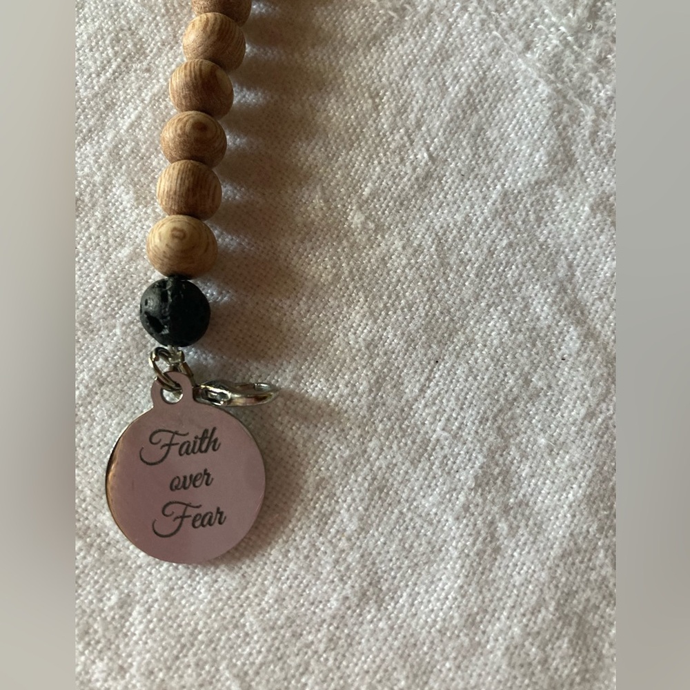 Wooden Beaded Bracelet with Miraculous Medal & Faith over Fear Charms - Picture 7 of 8